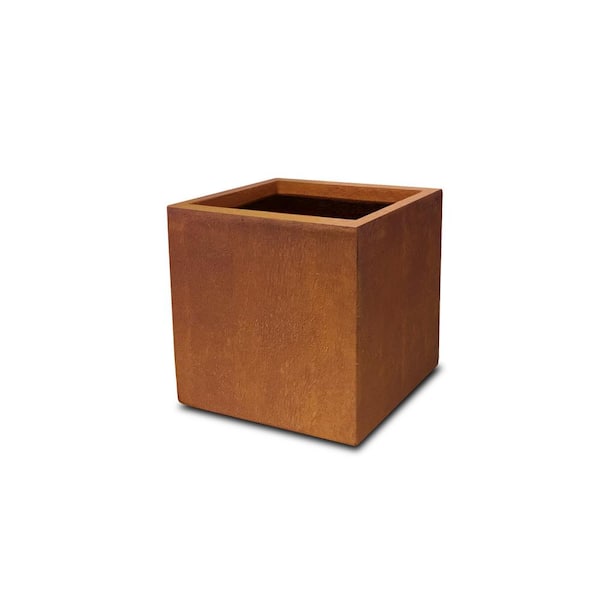 KANTE 12 in. H Square Faux Weathering Steel Finish Lightweight Concrete Elegant Planter Pots w/Drainage Hole, Home and Garden