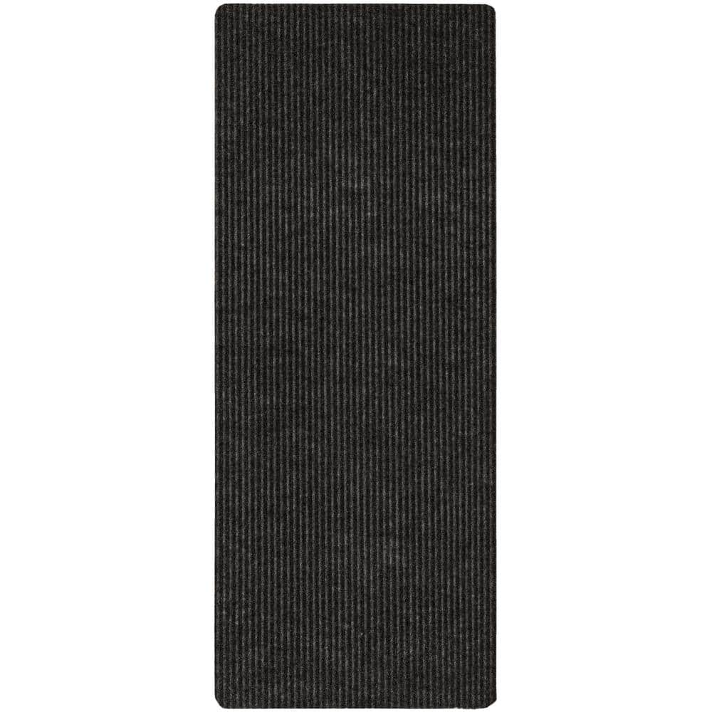 Mohawk Home Striped Utility Mat Charcoal Indoor/Outdoor 24 in. x 60 in