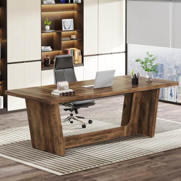BYBLIGHT 70.87 in. Rectangular Dark Brown Wood Desk with Solid