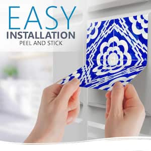 Blue and White H10 5 in. x 5 in.Vinyl Peel and Stick Tile (24 Tiles, 4.17 sq.ft./pack)