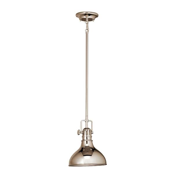 KICHLER Hatteras Bay 1-Light Polished Nickel Vintage Industrial Shaded Kitchen Mini Pendant Hanging Light with Metal Shade