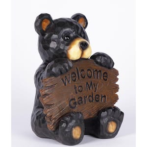 Bear Cub Holding Welcome Sign Statue