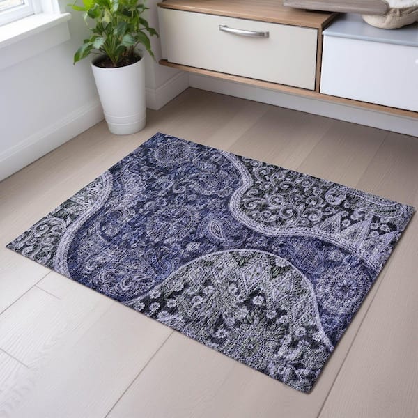 Mayfield Premium Machine Washable Abstract AMF1078 Navy 2 ft. x 3 ft. Area Rug