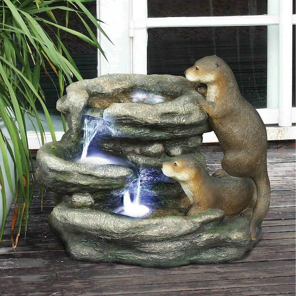Design Toscano Bright Waters Otters Sculpture Stone Bonded