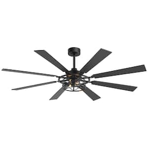 Sergio 65 in. 2-Light Black Standard Ceiling Fan with Light Kit, Downrod, Black/Brown Blade and Remote Included