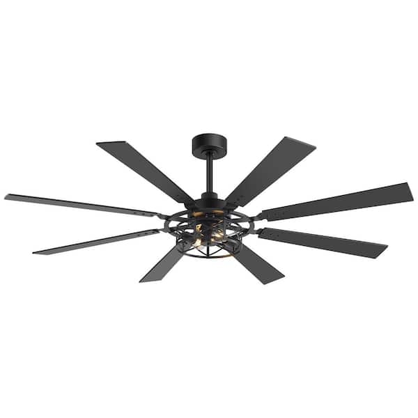 Sergio 65 in. 2-Light Black Standard Ceiling Fan with Light Kit, Downrod, Black/Brown Blade and Remote Included