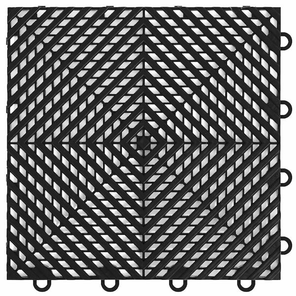 Nitro Vented 3/8 in. Garage Tiles, Midnight Black, 12 in. x 12 in., 52-Pack, Covers 52 sq. ft., Interlocking Floor Tiles