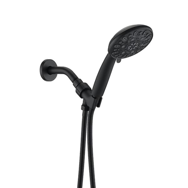 Fapully 7-Spray Wall Mount 7.72 in. Handheld Shower Head with Hose, Round Hand Shower 1.8 GPM in Matte Black
