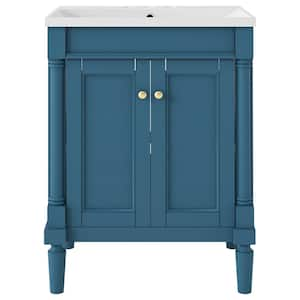 18 in. W x 24 in. D x 34 in. H Bath Vanity with Single Ceramic Top Sink, 2-Tier Storage Cabinet, Large Shelves, Blue