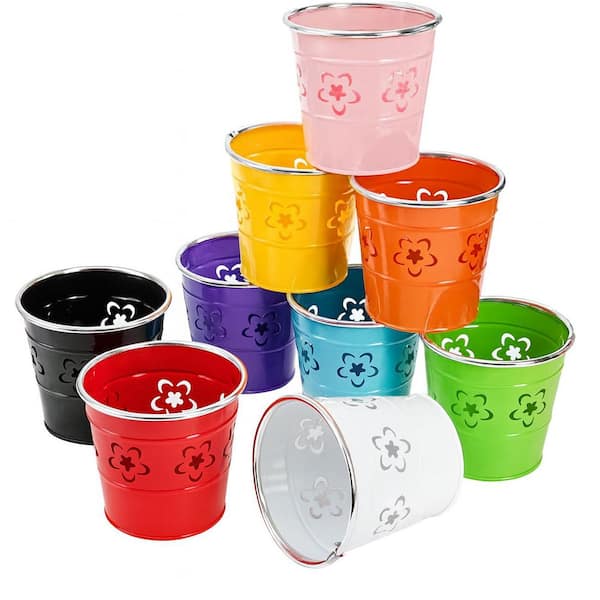 9 Pack Metal Pen Holder Cup Colorful Flower Pattern Desktop Organizer for Office School Classroom Crafts