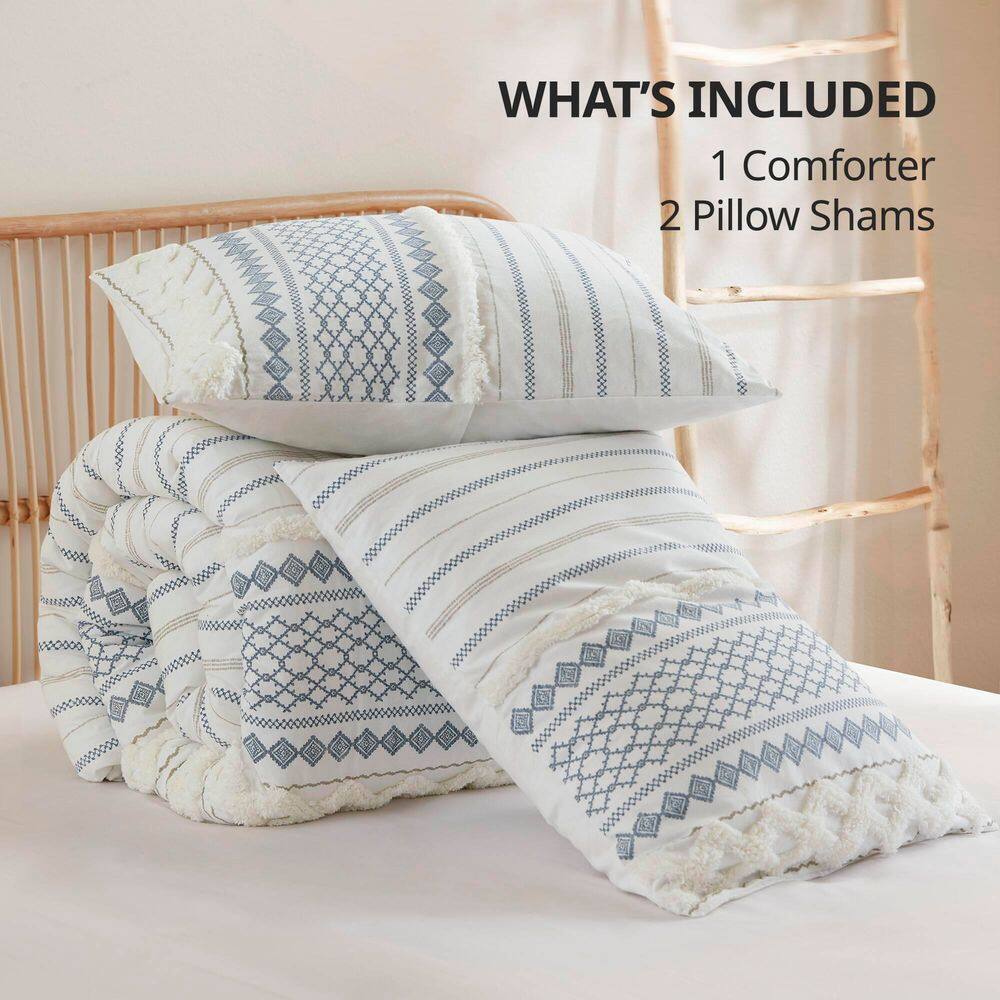 King Blue and White Cotton Comforter Set with Geometric Prints