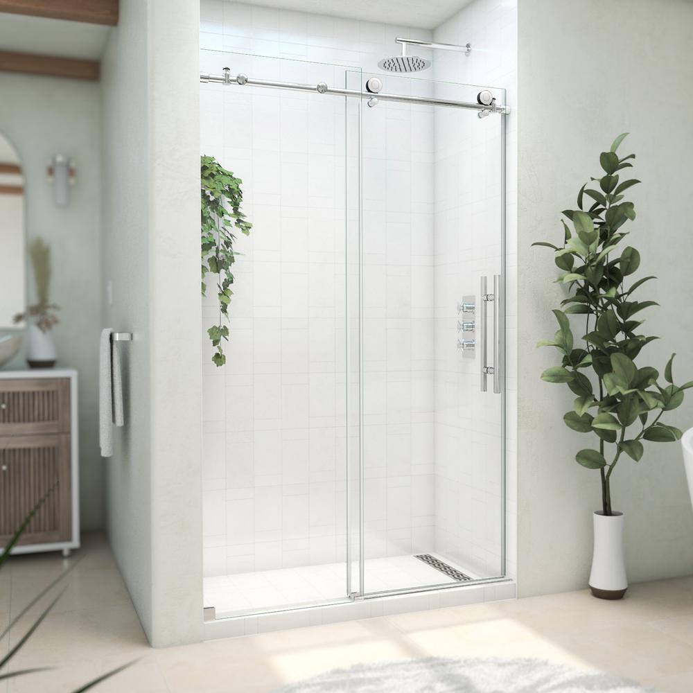 Polished Stainless Steel Frameless Sliding Shower Door, 48 x 76 inches
