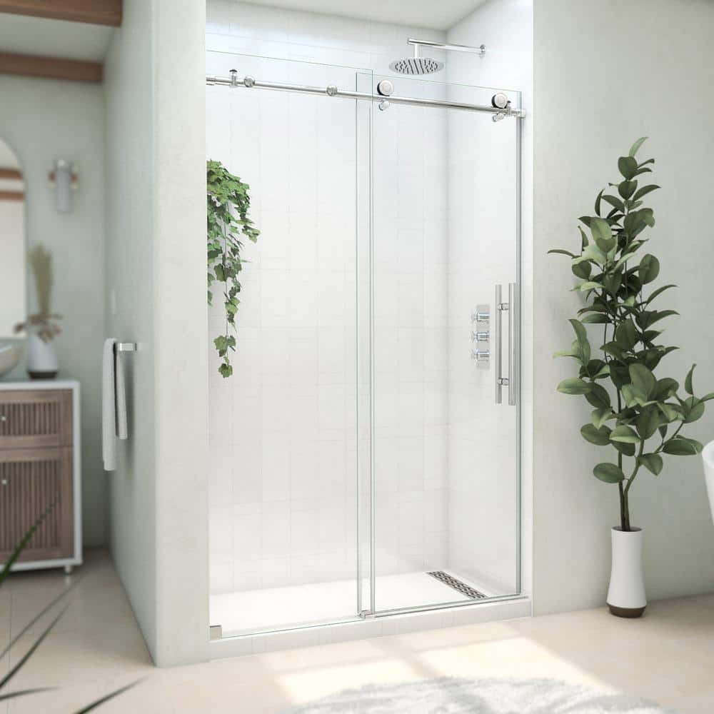 Polished Stainless Steel Frameless Sliding Shower Door, 48 x 76 inches