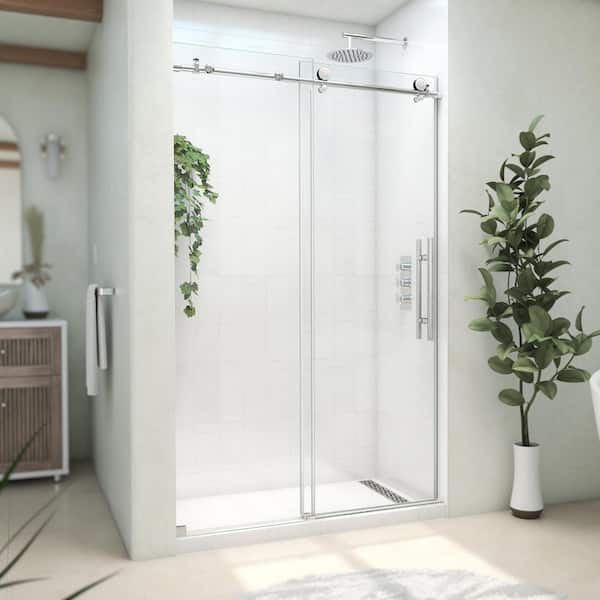 DreamLine Continuum 44-48 in. W x 76 in. H Clear Sliding Frameless Shower Door in Polished Stainless Steel