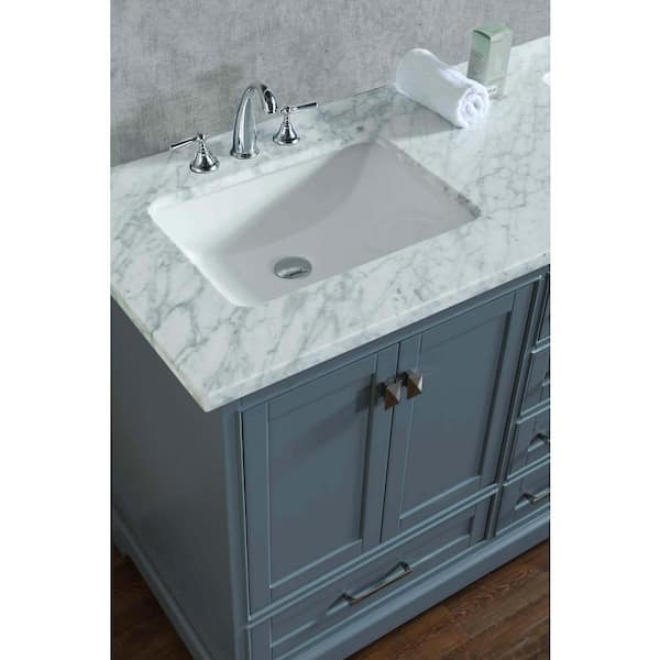 Newport 60 in. W x 22 in. D Vanity in White with Marble Vanity Top in Carrara White and Mirror