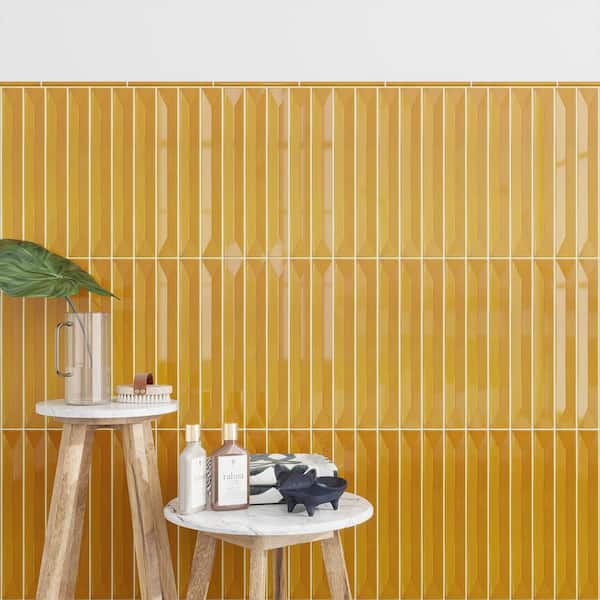 Horizonte 0.5 in. x 8 in. Glossy Honey Ceramic Pencil Trim Wall Tile (0.27 sq. ft./Case)-10 Pack