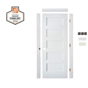 Ready-To-Assemble 30 in. x 80 in. Shaker 5-Panel Right-Hand Primed Solid Core MDF Wood Single Prehung Interior Door