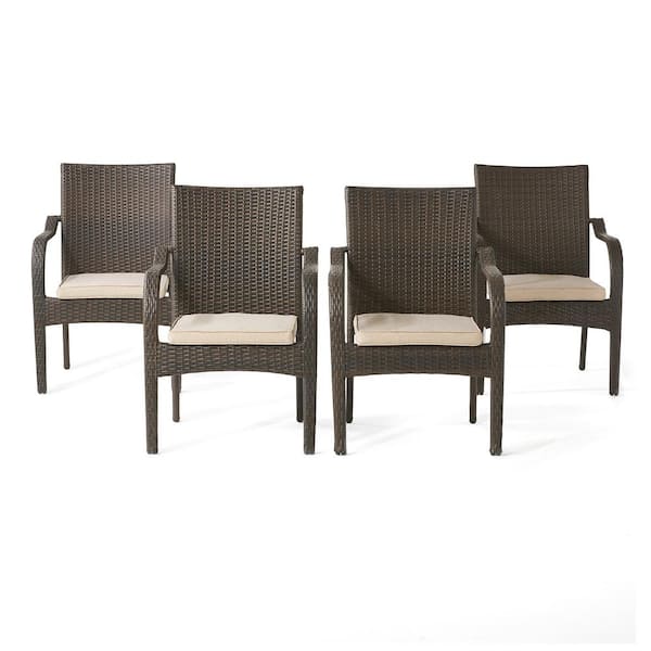 Noble House San Pico Brown Stackable, Stackable Wicker Chairs With Cushions