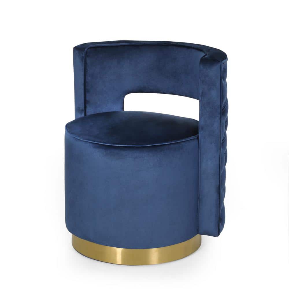 Cobalt and Copper Velvet Swivel Club Chair with Open Back