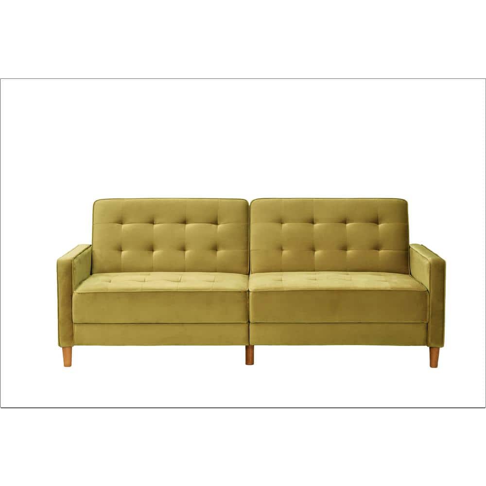 Us Pride Furniture Jonathan 80 In Vivid Yellow Tufted Velvet 2 Seater Twin Sleeper Sofa Bed With Square Arms Sb9080 The Home Depot