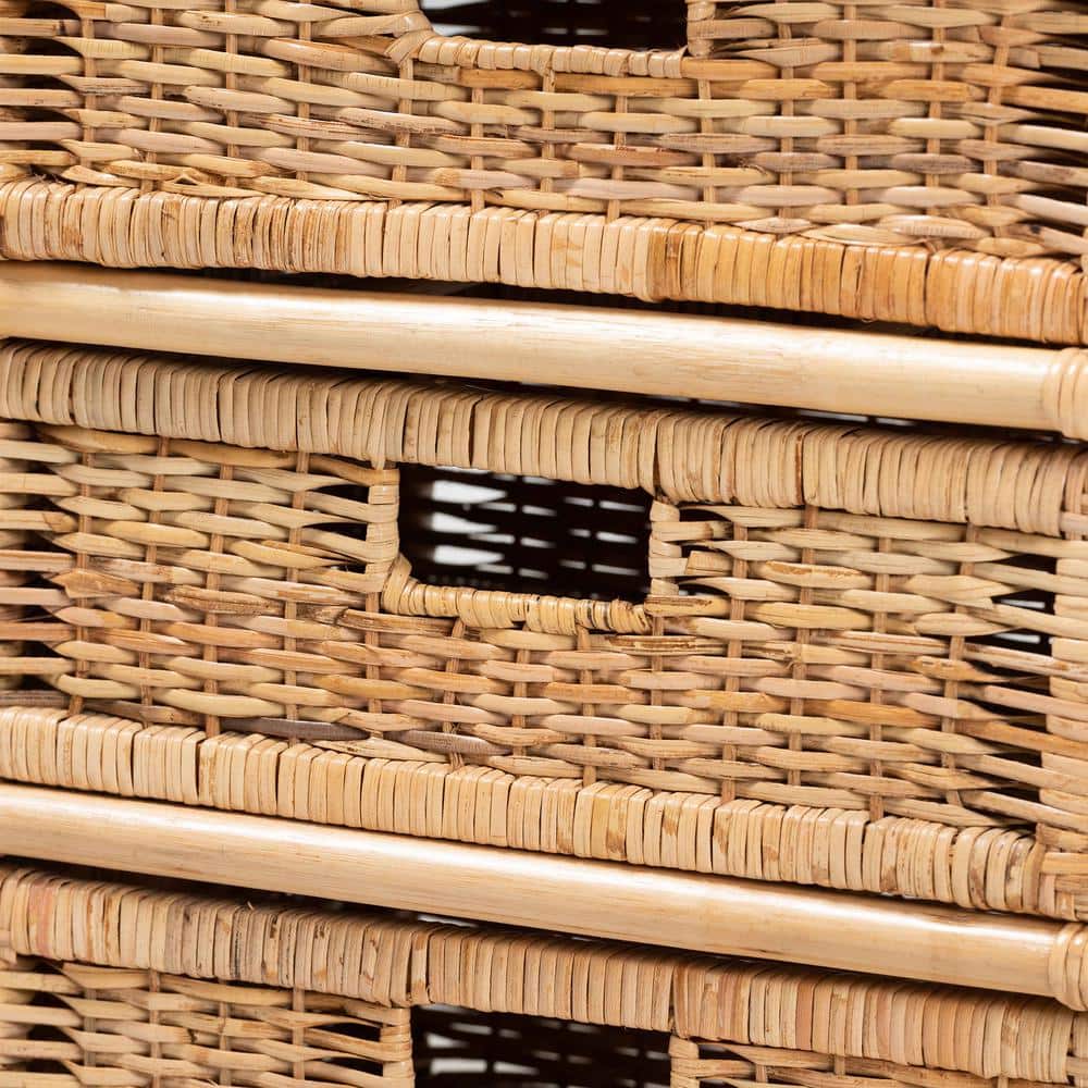 Natural Brown Rattan 6-Drawer Bohemian Storage Cabinet