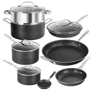 12-Piece Aluminum Ultra Durable Diamond Infused Nonstick Cookware Set with Glass Lids