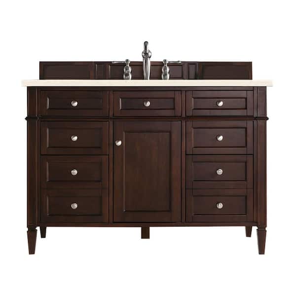 James Martin Vanities Brittany 48 in. W x 23.5 in. D x 34 in. H Bath Vanity in Burnished Mahogany with Eternal Marfil Quartz Top