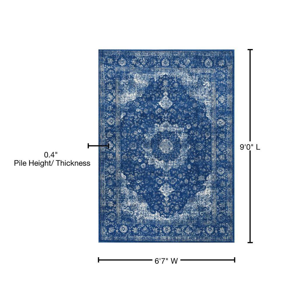 Dark Blue Rectangular Synthetic Persian Area Rug 6' x 9'