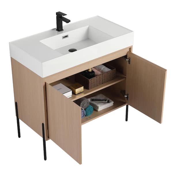 Crownpoint 36 in. Freestanding Single White Oak Bathroom Vanity with White Acrylic Sink Top Unassembled