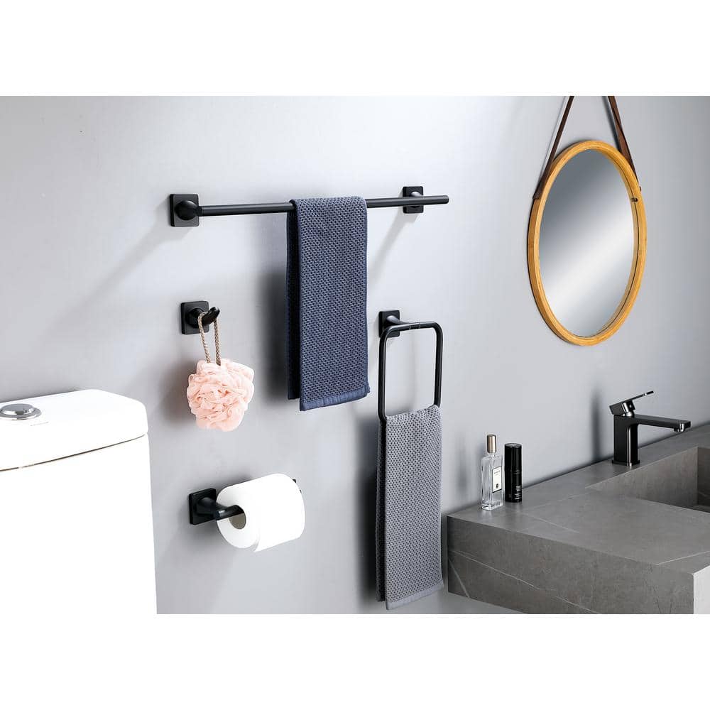 24-inch Matte Black Aluminum Wall Mounted Towel Bar
