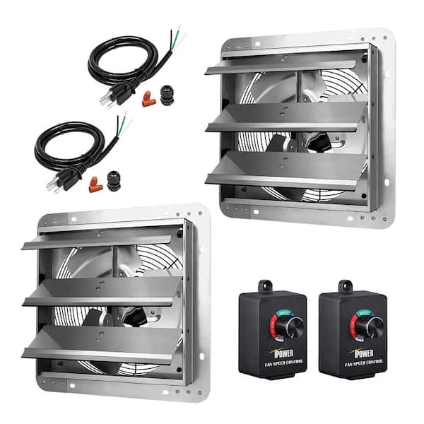 12 in. 940 CFM Silver Electric Power Aluminum Gable Mount Attic Fan, with Speed Control, Power Cord Kit, 2-Piece