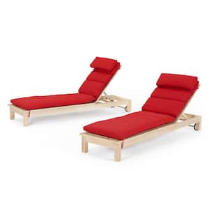 Kooper Wood Outdoor Chaise Lounges with Sunset Red Cushions (Set of 2)