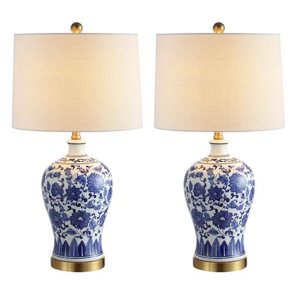 Jennifer 25.75 in. Blue/White Ceramic/Metal LED Table Lamp (Set of 2)