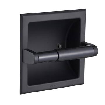 FORIOUS Bathroom Recessed Toilet Paper Holder Wall Mount Rear Mounting Bracket Included Black in Bathroom HH0204B