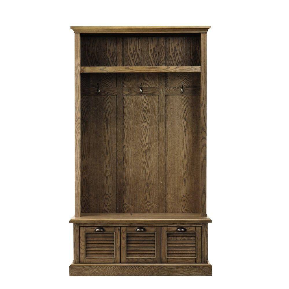 Home Decorators Collection Shutter Weathered Oak Wood Hall Tree with ...