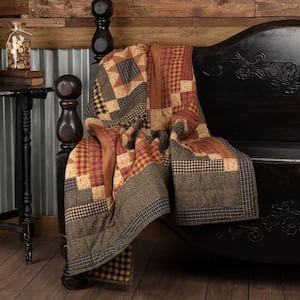 Maisie Tan Black Burgundy Primitive Quilted Cotton 60 in. x 50 in. Throw