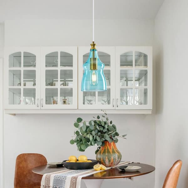 Home Lighting 5.11 in 60 Watts 1Light Gold-Blue Modern Glass Pendant Light Farmhouse for Kitchen 1Pack