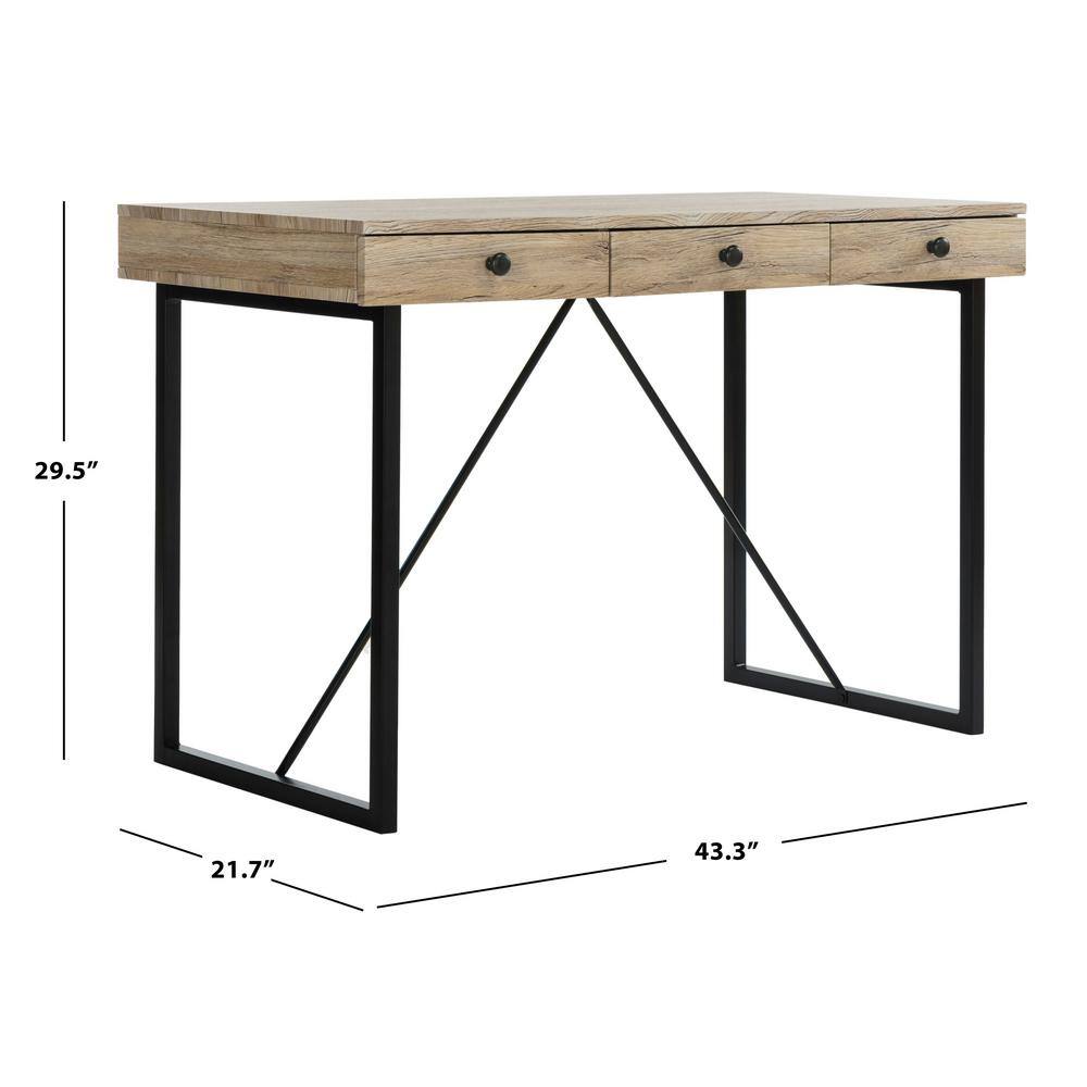 Transitional Black and Oak 3-Drawer Home Office Desk