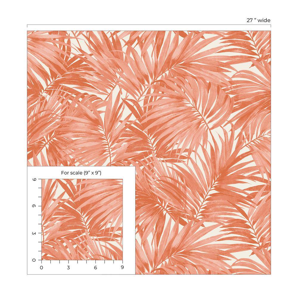 Coral Cordelia Tossed Palms Embossed Vinyl Wallpaper Roll