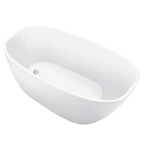 59 in. Acrylic Flatbottom Non-Whirlpool Bathtub Contemporary Soaking Tub in Glossy White