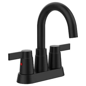 4 in. Centerset Double Handle High Arc Bathroom Faucet with Leak Free Valve and 360 Swivel in Matte Black