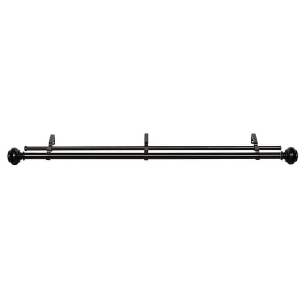 ACHIM Buono II Brenner 72 in. - 144 in. Adjustable 1 in. Front, 3/4 in. Back Double Curtain Rod in Black Brenner Finials
