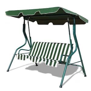 3-Person Steel Outdoor Patio Swing Chair with Cushion and Canopy