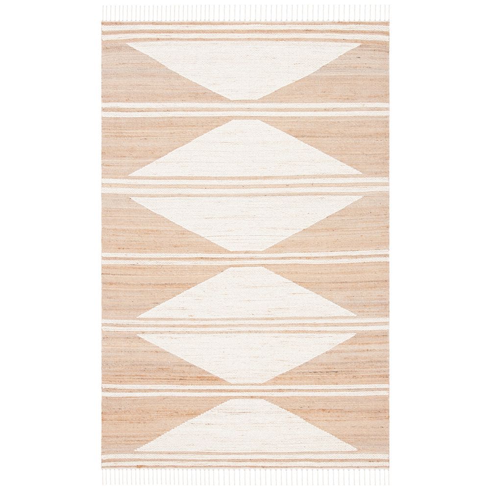 Ivory and Natural Wool Flat Woven Handmade Rug, 5' x 8'