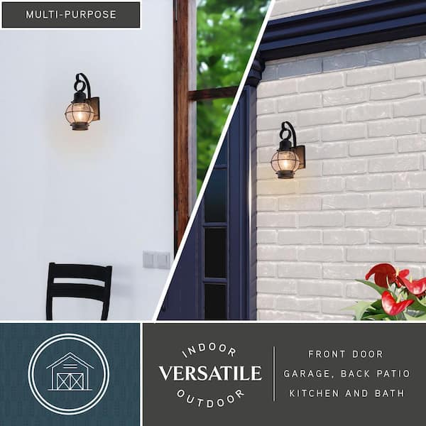 VAXCEL Chatham 1 Light Black Coastal Outdoor Wall Lantern Clear