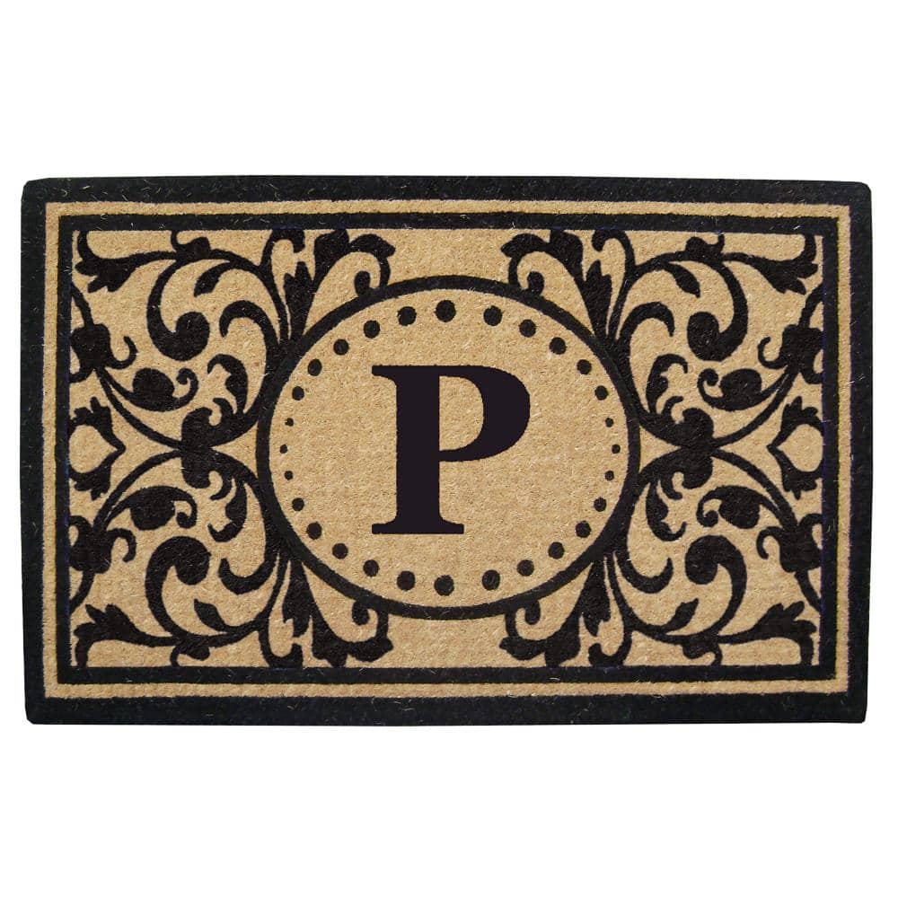 Nedia Home Heavy Duty Black 30 in. x 48 in. Coir Heritage Monogrammed P Indoor Outdoor Door Mat