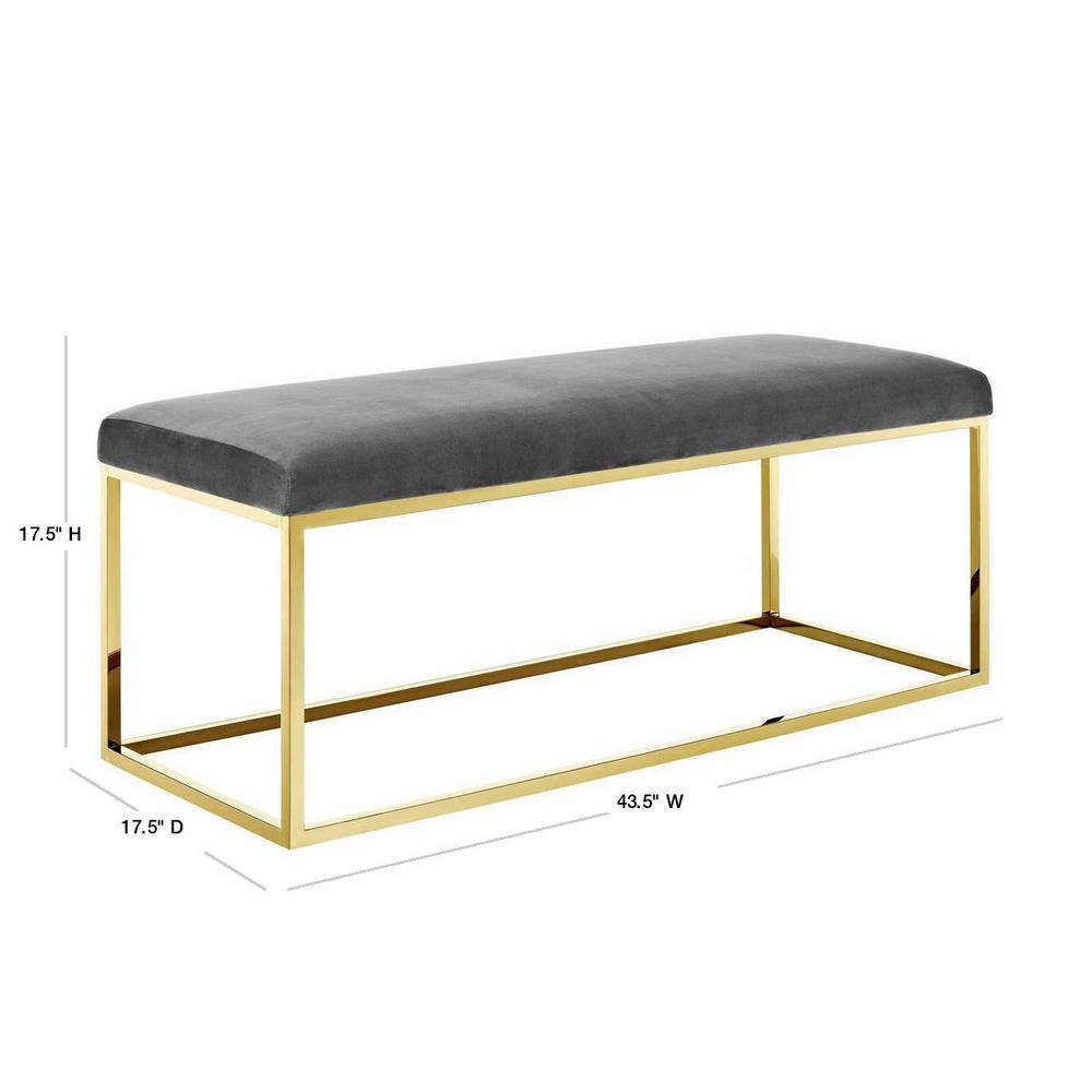 Elegant 43.5'' Gold and Gray Velvet Bedroom Bench with Stainless Steel Base