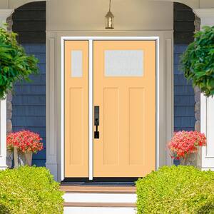 Legacy 53 in. x 80 in. 1/4 Toplite Rain Glass RHIS Primed Jackfruit Finish Fiberglass Prehung Front Door w/14 in. SL