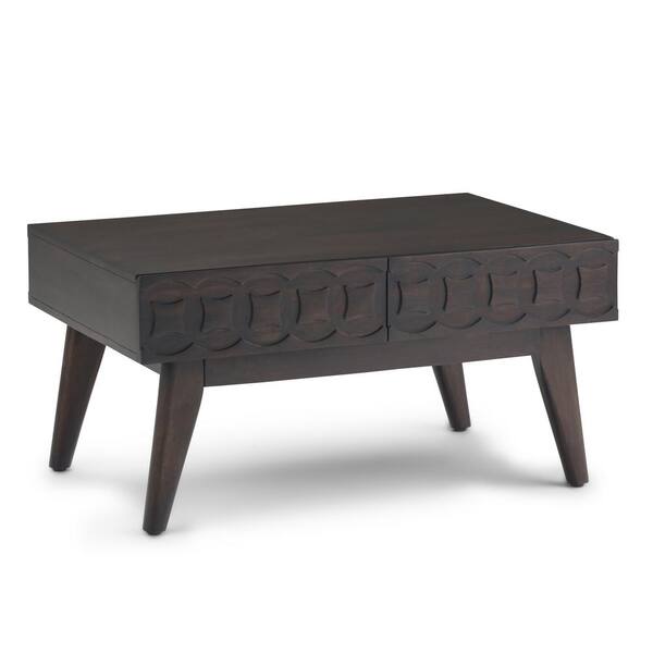 Simpli Home Wainwright 36 in. Wide Mid Century Modern Coffee Table in Chestnut Brown
