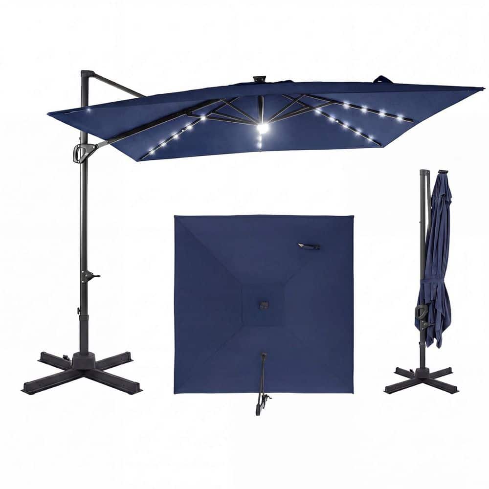 10 ft. Cantilever Patio Umbrella in Navy Blue with Solar LED Lights, Crank Lift, Sun Protective price history on PriceWatchPro